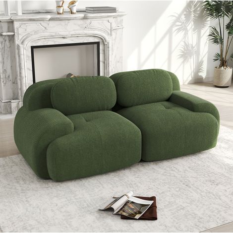 Canapé modular de pana verde sin estructura, con reposabrazos curvos y base antideslizante (1/5)