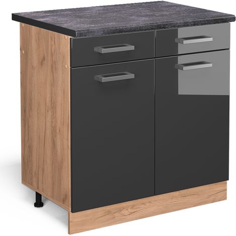 Mobiletto base per cucina R-Line, Antracite lucido, 80 cm , PL Antracite, Vicco