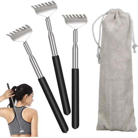 Lot de 3 grattoirs de dos rétractables pour homme et femme, portable, acier inoxydable extensible, outil de massage (1/5)
