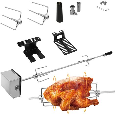 Jiubiaz Kit girarrosto elettrico 107 cm per barbecue a gas, carbone o affumicatore, acciaio inox, 2 forchette, rotazione 2 giri/min