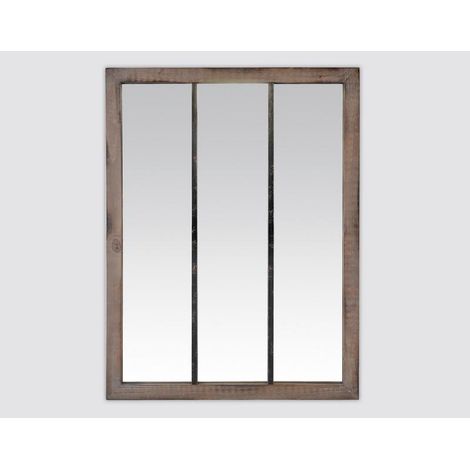 Miroir industriel 3 bandes en bois et métal rouillé 85x113cm (1/2)