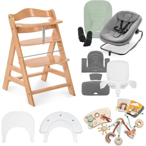 Chaise Haute Bébé Bois Alpha Start N Grow Set, Natural Dark Grey (1/5)