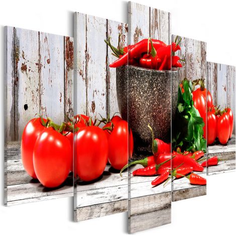 Tableau 5 Panneaux "Red Vegetables Wood Wide" 50 x 100 cm (1/2)