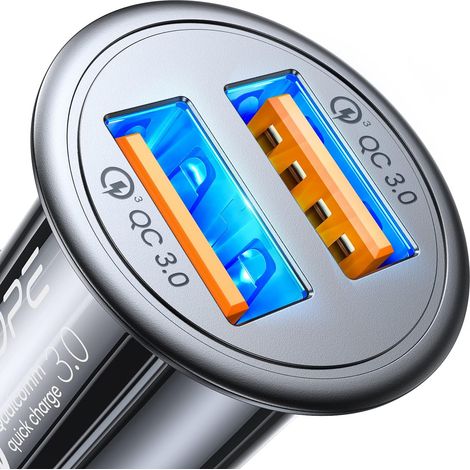Allume Cigare USB, Chargeur Allume Cigare USB [Dual QC3.0 Port] [All Metal] Mini Chargeur Voiture Quick Charge Compatible with iPhone 12/13/11 Pro/XR/X/XS, Note 9/Galaxy S10/S9/S8 (1/5)