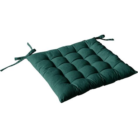 Galette chaise piquée verte40x40 cm coton, attaches nouettes, collection Panama (1/4)