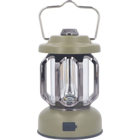 Lanterne de camping rétro, lampe de camping vintage rechargeable USB-C, 3 modes d'intensité, avec crochet, étanche, LED verte pour tente et jardin. (1/5)
