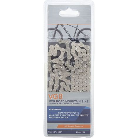 Chaîne de vélo 8 vitesses en acier au carbone argenté pour vélo de route, 116 maillons, compatible avec VG SPORTS (1/5)