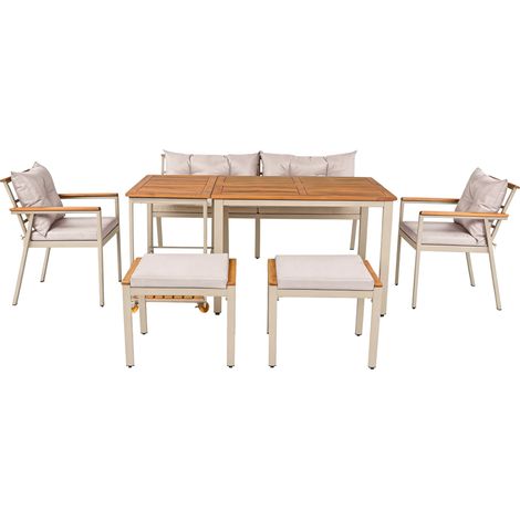 Garten-Essgruppe 6-7 Plätze aus Akazienholz mit Tisch und Servierwagen MODENUIT (1/5)