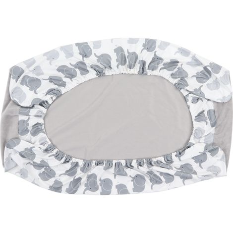 Weicher, hautfreundlicher Wickelauflagenbezug mit stilvollem, abnehmbarem Aufdruck für Babys und Kleinkinder, mit grauem Elefantenmotiv aus grauem Plüschstoff. (1/5)