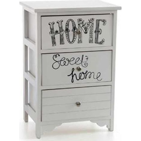Trade Shop - CASSETTIERA IN LEGNO BIANCO 3 CASSETTI 40X29X58CM DECORAT MIT TESTO -