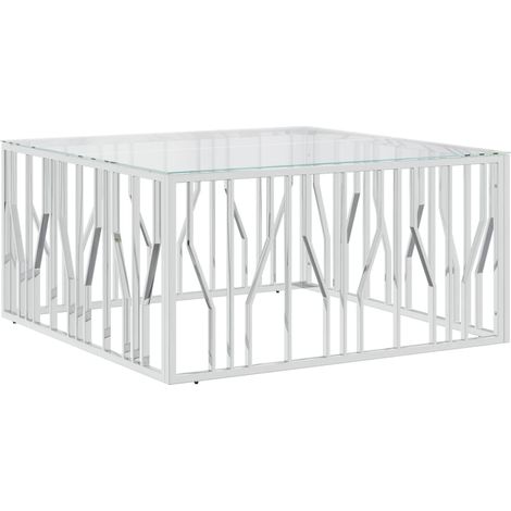 Table basse Table de salon Table de café 100x100x50 cm acier inoxydable et verre (1/5)