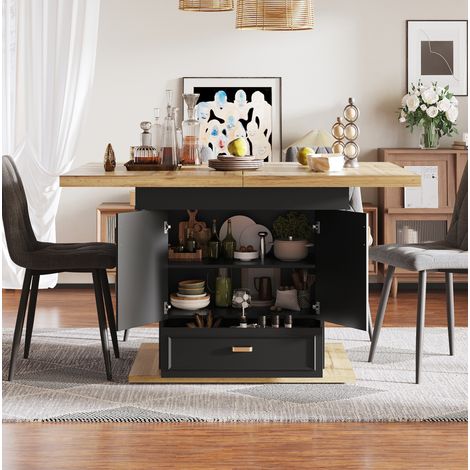 Tavolo da pranzo in MDF e metallo 110-140 cm naturale - estensibile, 6 posti (1/5)