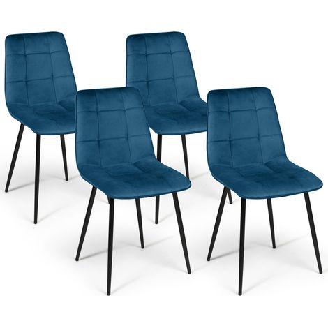 Idmarket – Lot de 4 chaises en velours bleu canard – Dossier large 41 cm – Pieds en métal noir mat – Hauteur 88 cm – Assise confortable 45 cm (1/5)