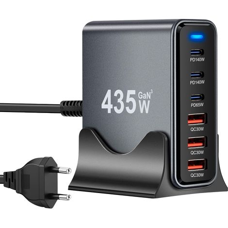 435W, 6 Port USB, Chargeur USB Rapide pour Macbook Pro/Air,Ipad Pro/Air,Sumsung, Noir