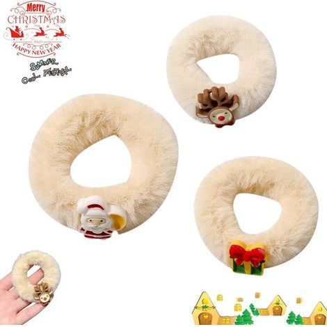Lot de 3 chouchous pour cheveux - élastique - chouchou de Noël - Coffret cadeau - Père Noël - Renne - 6,5 cm - Idéal pour faire une queue de cheval - Parfait pour les cadeaux d'anniversaire et les fêt (1/5)