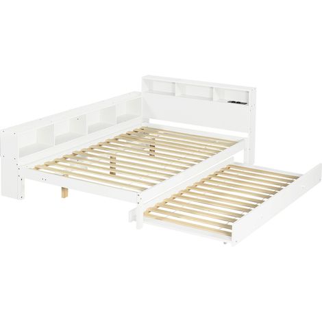 Letto in legno 120x200 cm con letto estraibile 90x190 cm, scaffale e stazione di ricarica (1/5)