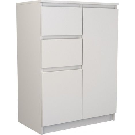 CDF Moderne Kommode 2D2S (2 Türen, 2 Schubladen) Farbe: weiß Aktenschrank, für kleine Gegenstände Ideal für Wohnzimmer, Schlafzimmer, Kinderzimmer, Jugendzimmer und Büro Einlegeböden (1/3)