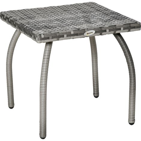 Gartentisch aus synthetischem Rattan, wasserfest, graue Terrazzo-Optik, 45 x 45 x 44 cm