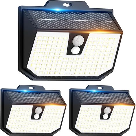 Lampe Solaire Exterieur avec Detecteur 3 Modes IP65,Lot de 3 6000K Lampe Solaire Extérieur 120 LED Detecteur de Mouvement,Etanche Éclairage Extérieur Solaire pour Jardin Garage Patio (1/5)