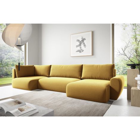 Wohnlandschaft Schlafsofa GALAN Stoff Poso Honiggelb Ottomane Rechts