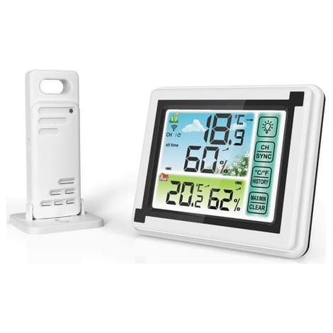 Station météo sans fil avec capteur intérieur/extérieur, hygromètre, thermomètre numérique avec grand écran LCD pour la maison et le bureau (1/5)