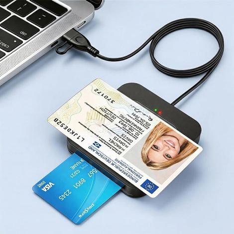 Lecteur de Cartes USB-A & USB-C avec NFC–Lecteur de Cartes à Puce/Lecteur de Cartes SIM– Compatible Windows 11, Linux, Android–pour Nouvelles Carte D'identité,Carte Médicales,Cartee Bancaires (1/5)