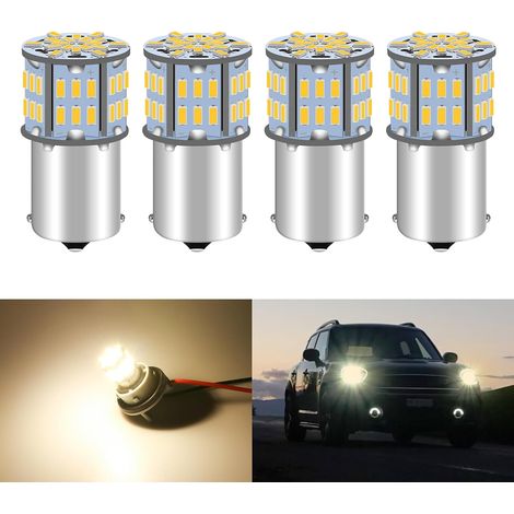 Defvnsy P21W 1156 BA15S LED Bulbs, Super Bright Warm Bulb 12-24V No Polarity 1141 1003 7506 Car Bulb for Backup Lights, Daytime Running Lights, Trailer RV Caravan Lighting (Pack of 4) (1/5)
