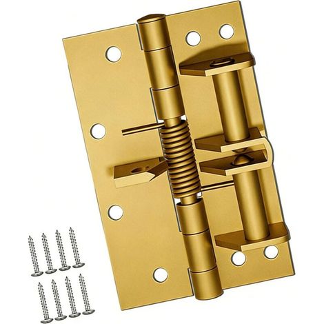 Set of 2 Automatic Spring Hinges - Invisible Door Closer 4 Inch - Height 100mm - Sandblasted Gold - 90° Positioning and Silent (20kg) (1/4)
