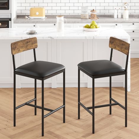 Lot de 6 Tabourets de Bar Style Industriel - Hauteur 95 cm avec Dossier et Repose-Pieds - Charge 136 kg