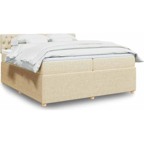 vidaXL Sommier à lattes de lit avec matelas Crème 200x200 cm Tissu (1/5)