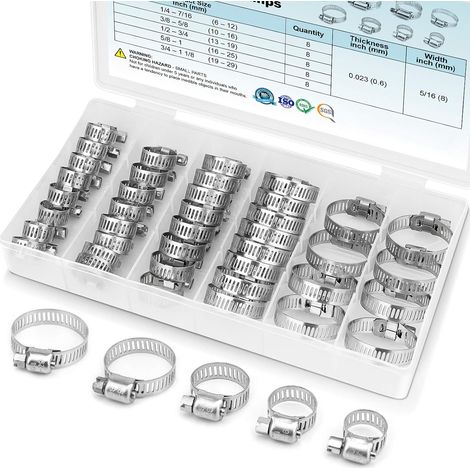 Schlauchschellen-Set – 1/4 Zoll – 1-1/8 Zoll 304 Edelstahl Schneckengetriebe Schlauchschellen für Rohr, Ladeluftkühler, Sanitär, Schlauch und Kraftstoffleitung, 40 Stück (1/5)