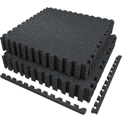 6 Tapis 60x60x1,4 cm Tapis de Fitness d'Équipement avec Surface en Caoutchouc Robuste et Épais, Tapis de Protection de Sol en Puzzle pour Salle de Sport et Domicile,Noir (1/5)