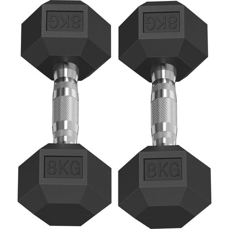 Haltères Musculation Lot de 2, Kit Haltères Hexagonaux en Fonte, 2 x 8 kg, 29,8 x 12,4 x 10,7 cm, Noir (1/5)