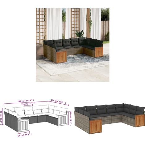 9-tlg. Garten-Sofagarnitur mit Kissen Grau Poly Rattan - Gartensofas - Outdoor Möbel - Lounge Set - Rattan Gartenmöbel - PE-Rattan - Home & Living (1/3)