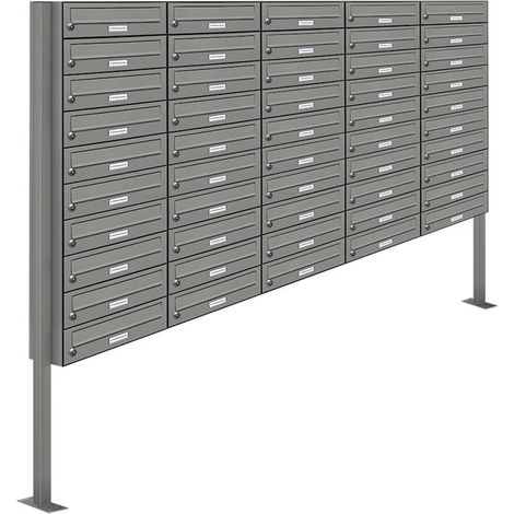 50er Premium Standbriefkasten Aluminiumgrau RAL 9007 freistehend Postkasten Ständer (1/5)