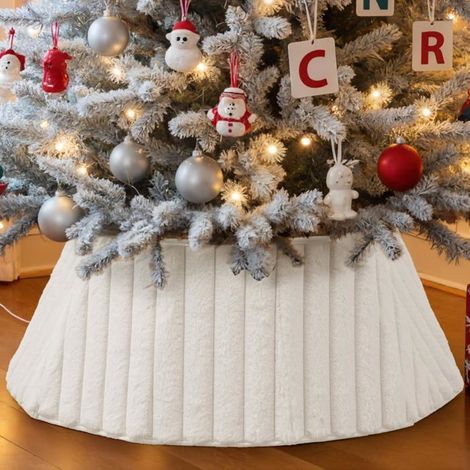 Jupe de Sapin de Noël 60cm,Panier de Base de Sapin de Noël Cache Pied Sapin de Noel pour Décoration d'intérieur pour fêtes-Blanc (1/5)