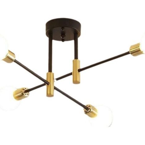 Lustre de style industriel vintage, lustre de plafond à 4 lumières, lustre vintage, plafonnier noir d'intérieur, chambre, couloir, lustre de cuisine (1/4)