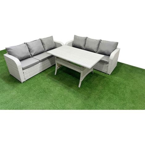 Fimous Outdoor Garden Furniture Sets 6 Seater Wicker Rattan Furniture Sofa Sets with Rectangular Dining Table high Back Lounge Sofa Light Grey (1/4)
