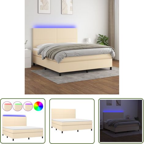 The Living Store Boxspringbett mit Matratze & LED Creme 160x200 cm Stoff - Boxspringbett - Doppelbett - Cremefarbenes Bett - Bettenrahmen - Lattenrost (1/5)