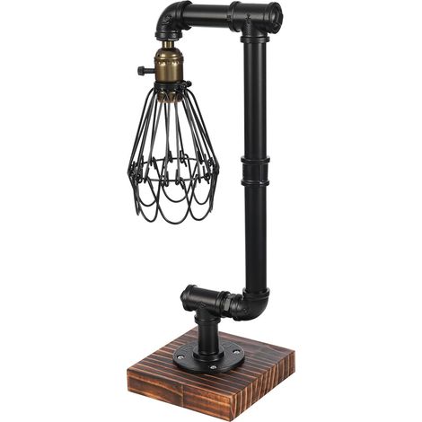 Lampe de Table Industrielle Tuyau Métal 46cm Noir E27, Chevet (1/5)