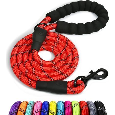 Chien Corde, Laisse pour Chien en Nylon avec Poignée Rembourrée Douce et des Fils réfléchissants, 150cm x 1.2cm, Rouge (1/5)