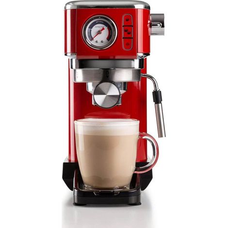Ariete 1381 Machine à café avec manomètre, compatible café moulu et dosettes ESE, 1300 W, Capacité 1,1 L, pression 15 bar, Filtre 1 ou 2 tasses, Dispositif Cappuccino Rouge (1/4)