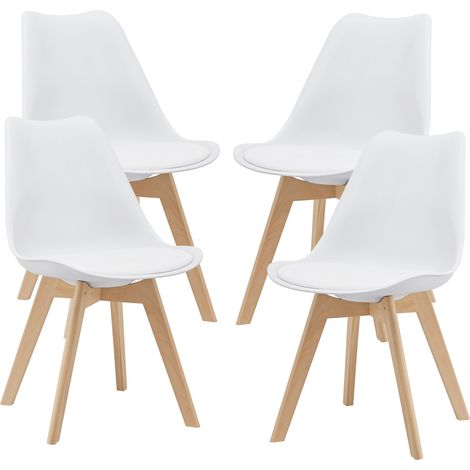 Juego de 4 sillas de comedor Fläten Cuero sintético y Patas de haya 81 x 49 x 57 cm - Blanco [en.casa] (1/5)