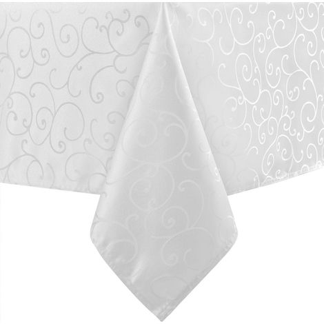 Nappe lavable 140x240 cm rectangulaire, Jacquard Damas, blanc