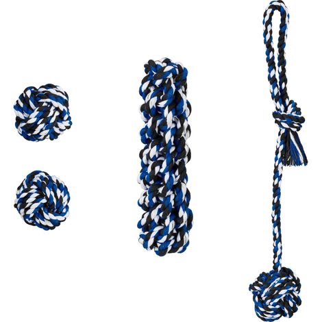Set di 4 giocattoli interattivi robusti per cuccioli e cani di piccola taglia interno esterno in materiale naturale blu 130013553