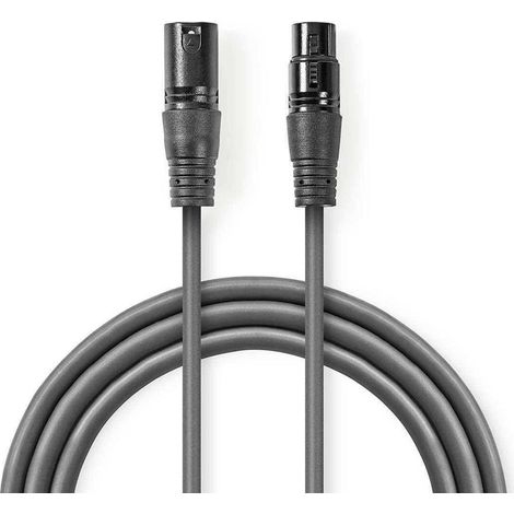 Cable de audio balanceado xlr macho de 3 pines xlr hembra de 3 pines niquelado 050m redondo pvc gris oscuro funda de carton