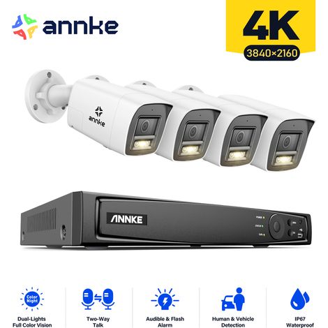 Annke – Kit de vidéosurveillance 4K 8CH avec 4 caméras – Vision nocturne – Détection humaine et véhicule – Audio bidirectionnel – IP67 (1/5)
