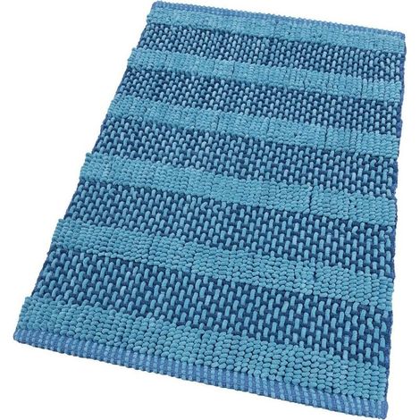 Tapis de Bain Chambre Coton Tressé Lavable Doux Tridimensionnel Absorbant Bleu Clair - 50x80 Cm (1/4)