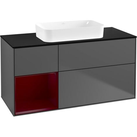 V&B Waschtischunterschrank Wandbeleuchtung Finion 120x60 cm, Reg re Peony, Anthracite matt (1/2)