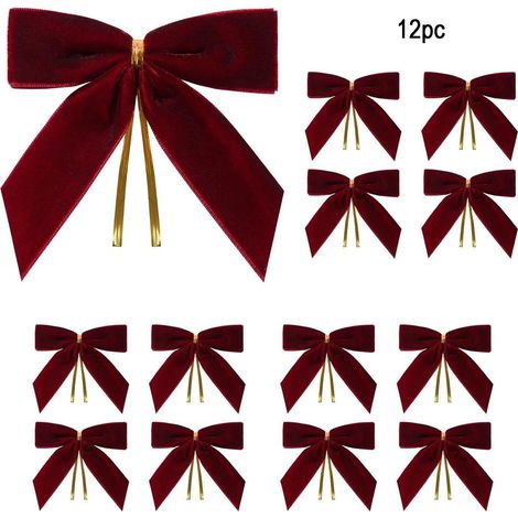 Ribbon Bow - Velours - 3 5 X 3 5 Pouces - Pour Décoration De Couronne De Noël Arbre Cadeau Et Guirlande - 12 Pièces (1/4)